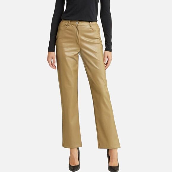 HALOGEN NWT 5 pocket faux leather pants in Olive Italy Size 10 - Picture 2 of 6